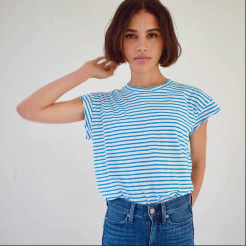 AYR Supercool Tee in Blue/White Stripe